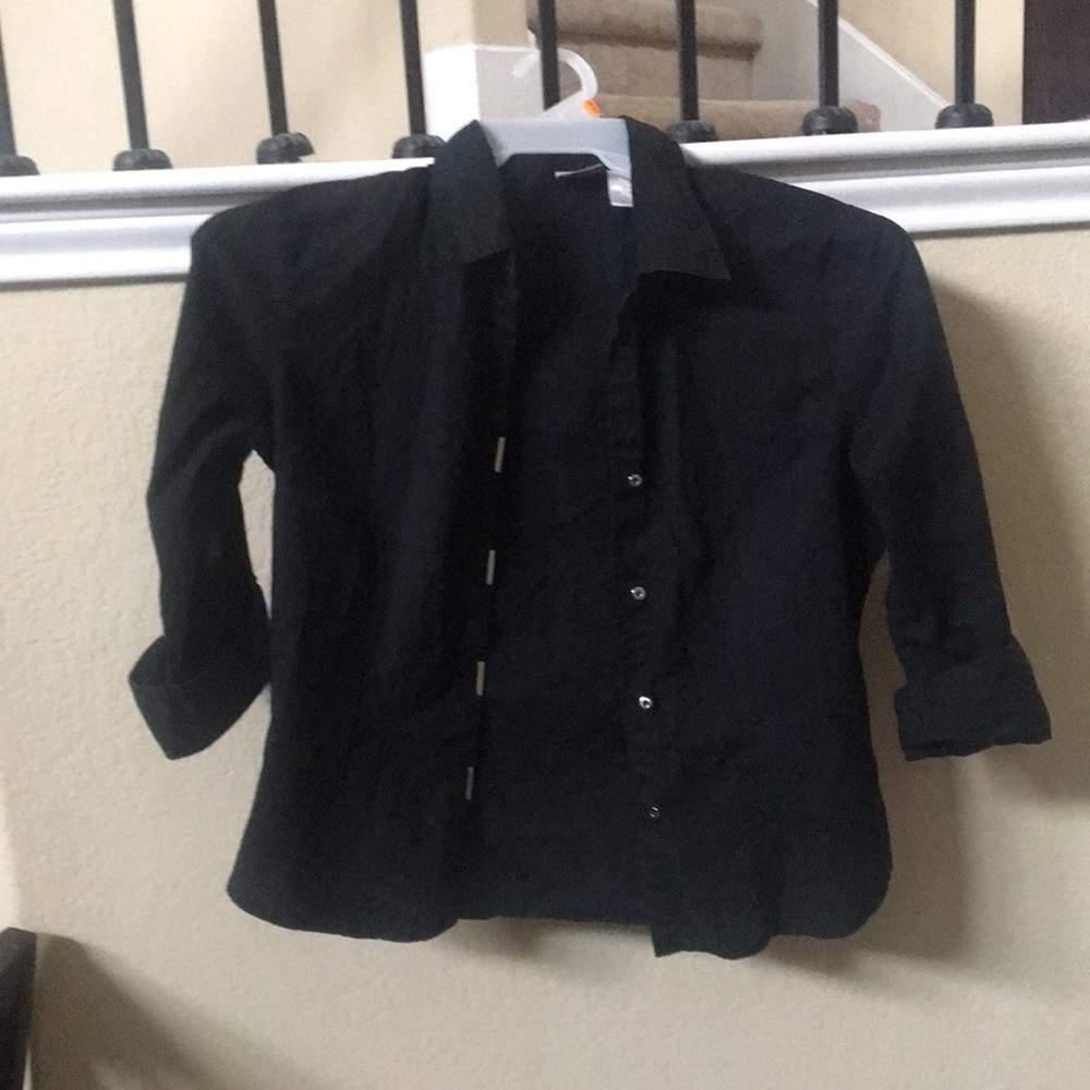 “Juniors large” (more like women’s S/M) black dressy business casual long sleeve